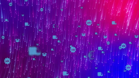 animation of digital icons floating over vibrant pink and blue abstract background