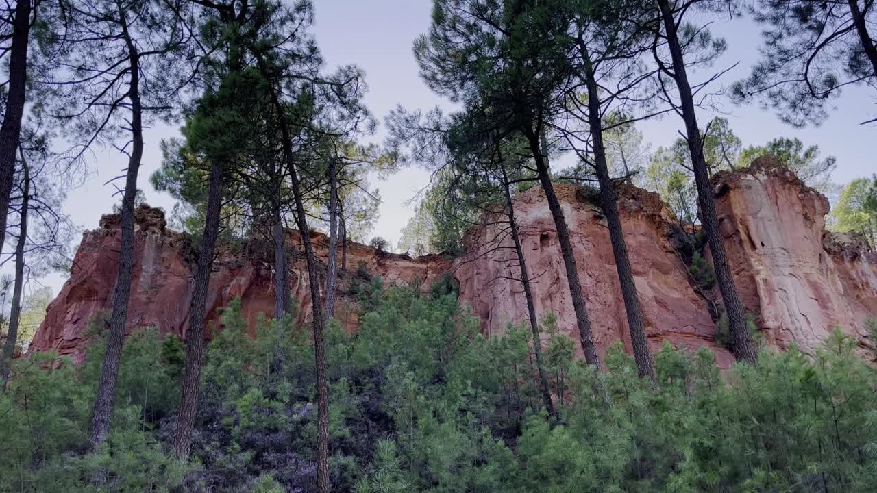 rocas de ocre para hacer pinturas para pintores entre algunos árboles al atardecer