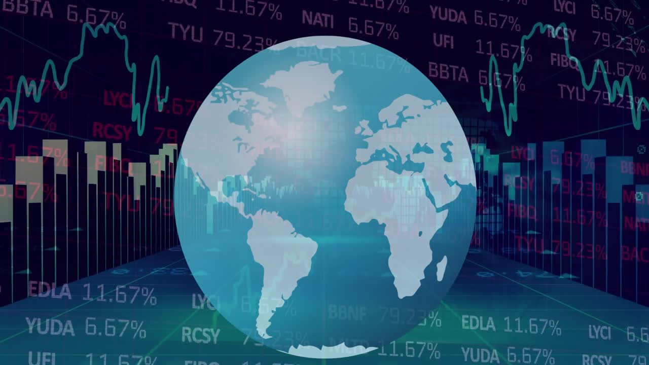 animación del globo y los datos financieros sobre un fondo negro