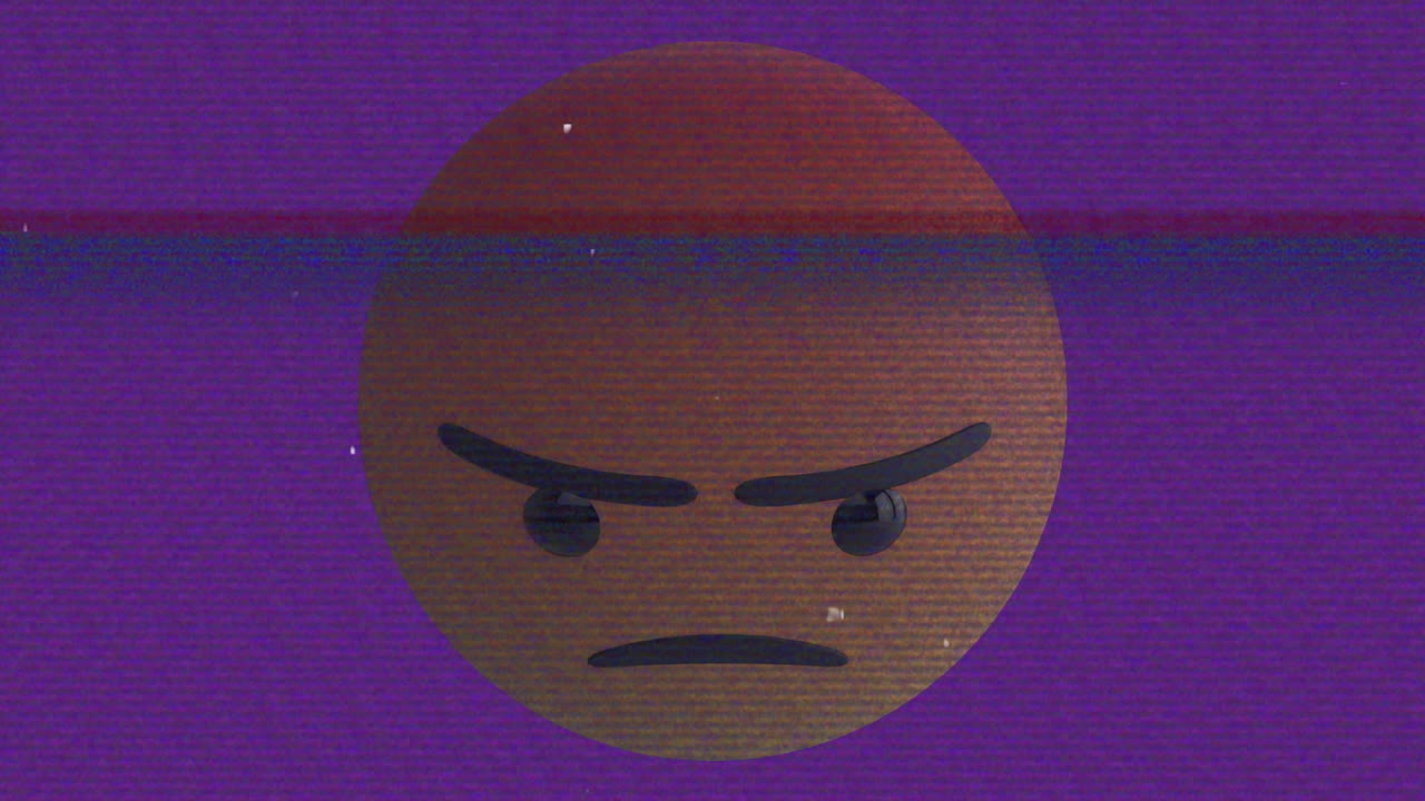 animación del icono de emoji enojado sobre la pantalla con ruido