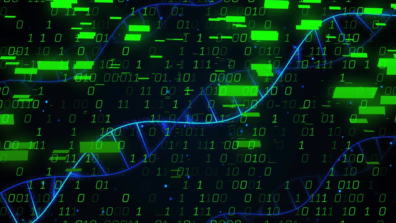 Animation of dna strands and binary coding digital data processing