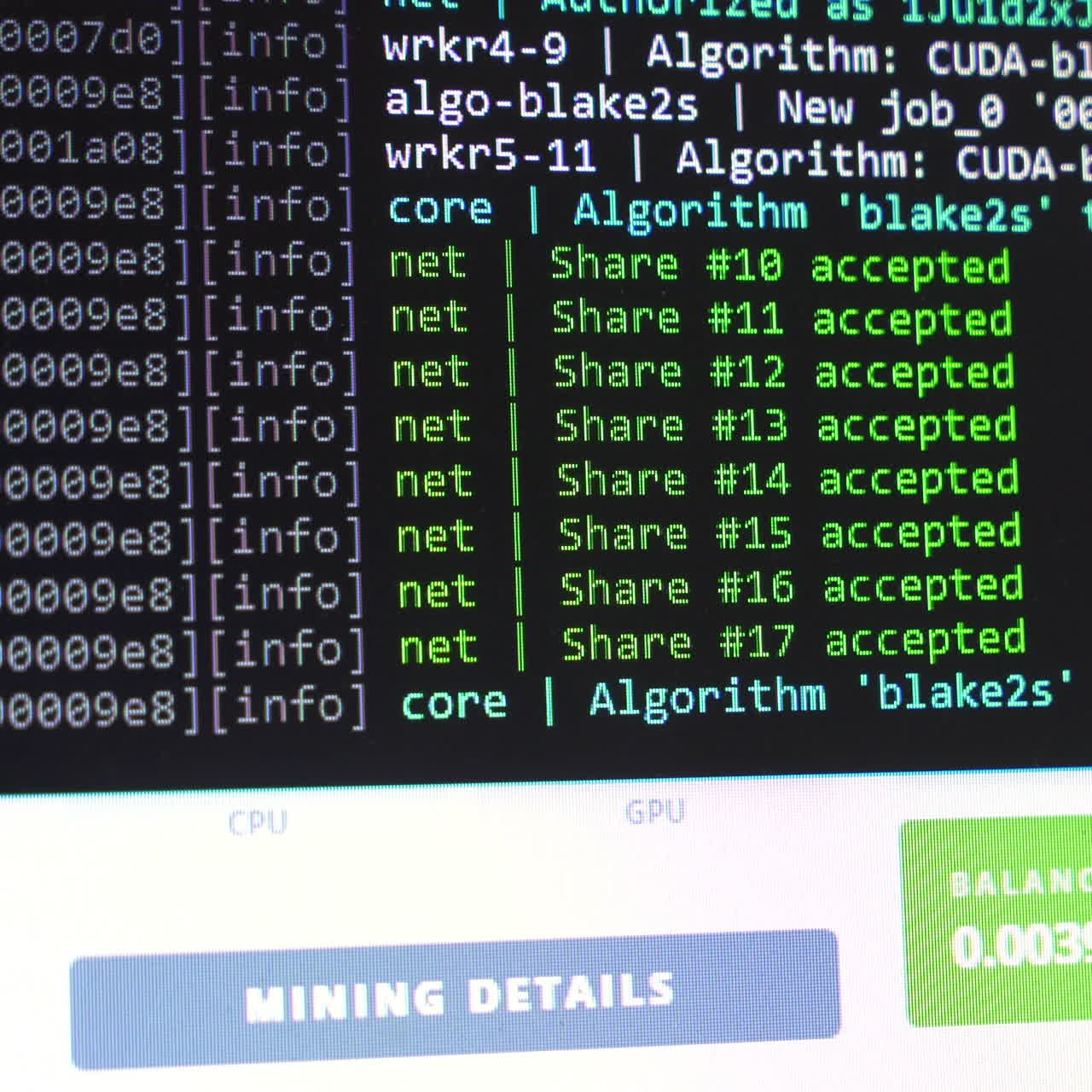Screen with crypto code. Program code for mining cryptocurrency, mining work. Screen with software developer code. Crypto-currency