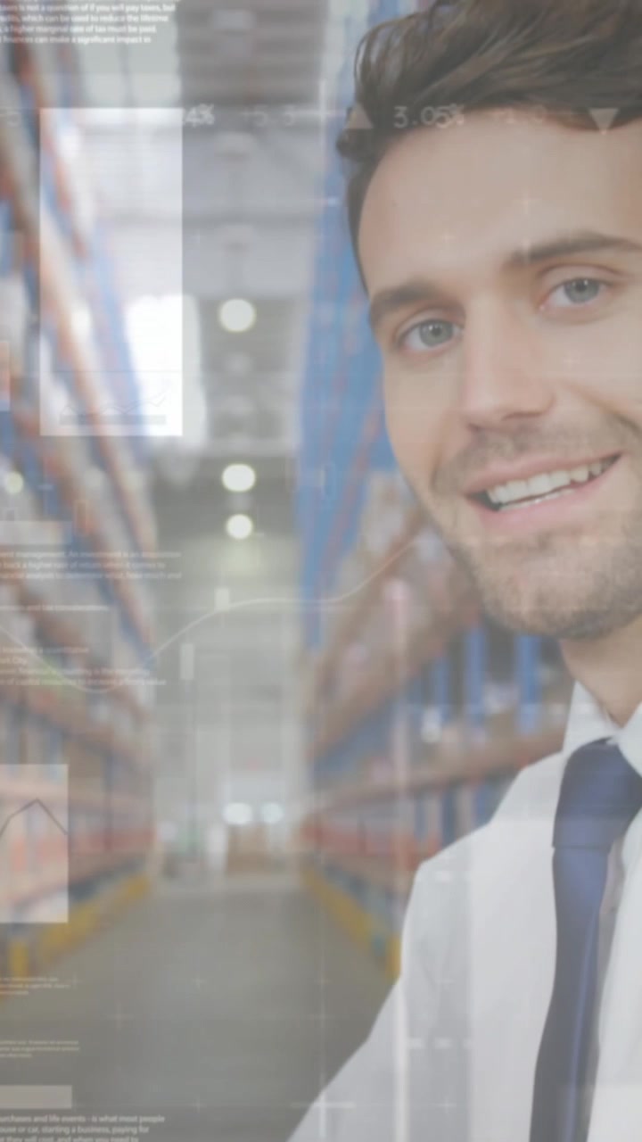 Animazione dell'elaborazione dati su persone che lavorano in un magazzino