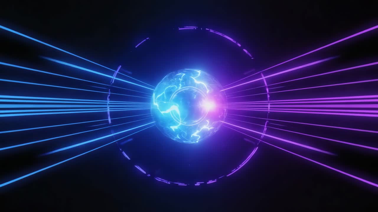 Futuristic energy sphere with neon lights