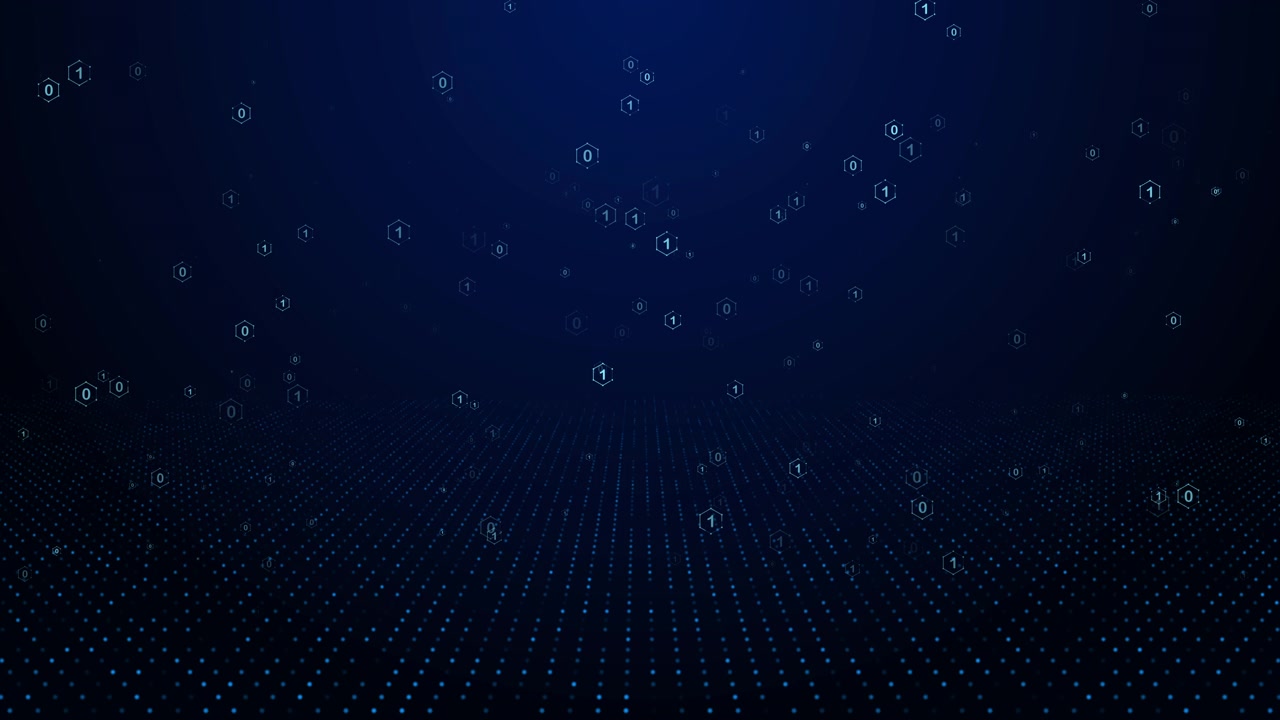 Digital Binary Code Floating Over a Glowing Data Grid