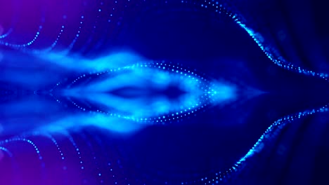 animación de bucle 3d como fondo de ciencia ficción de partículas brillantes con profundidad de campo y bokeh para bucle vj. las partículas forman línea y cuadrícula de superficie. v11 azul