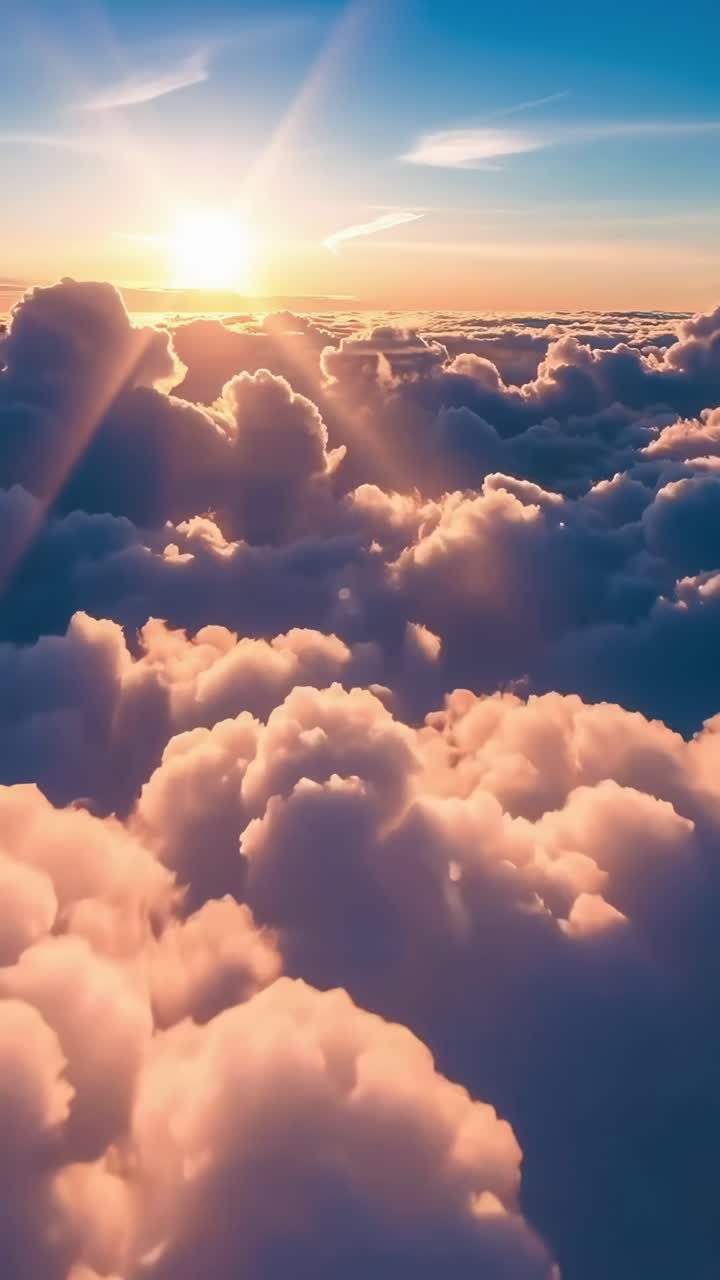 Vista aerea di un vivace tramonto sopra soffici nuvole, che cattura una bellezza serena