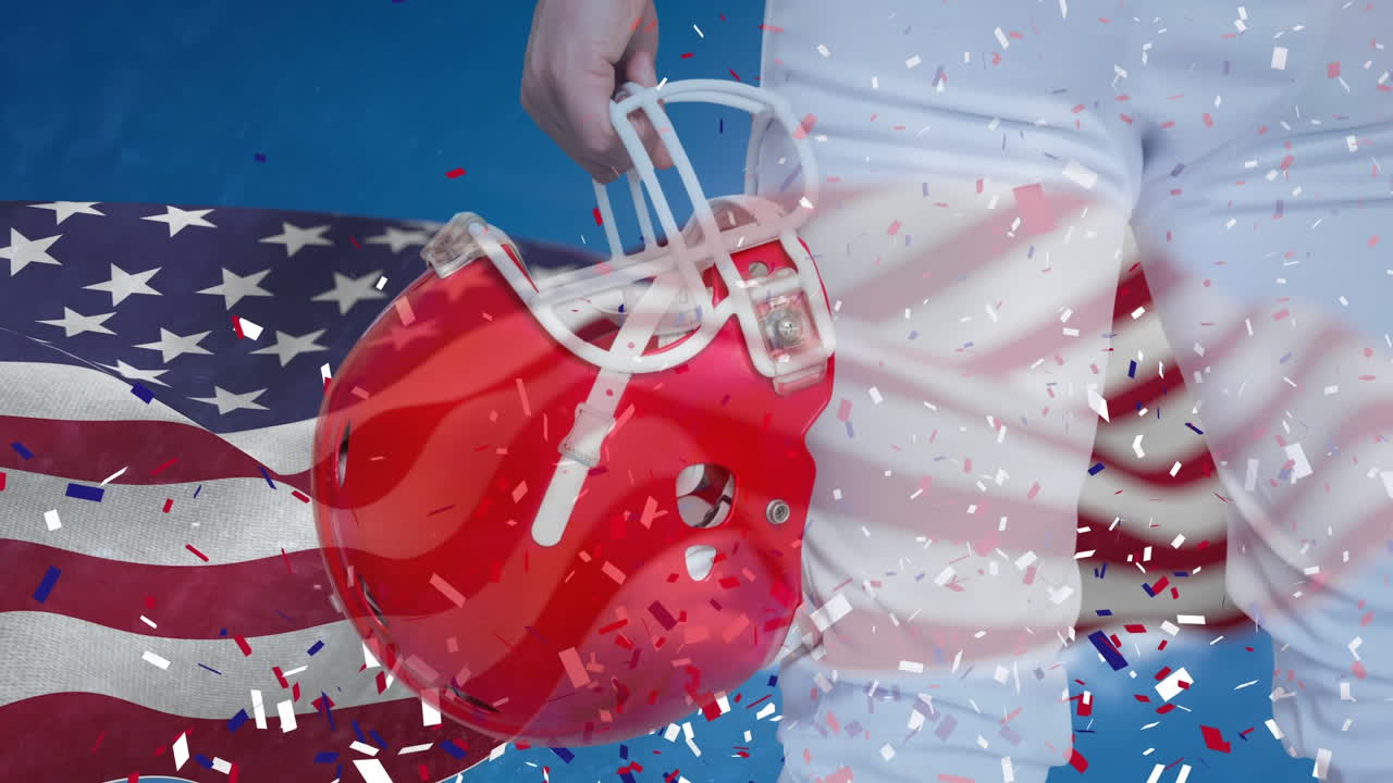 헬 ⁇  4k 를 들고 서 있는 미국 럭비 선수 의 디지털 애니메이션