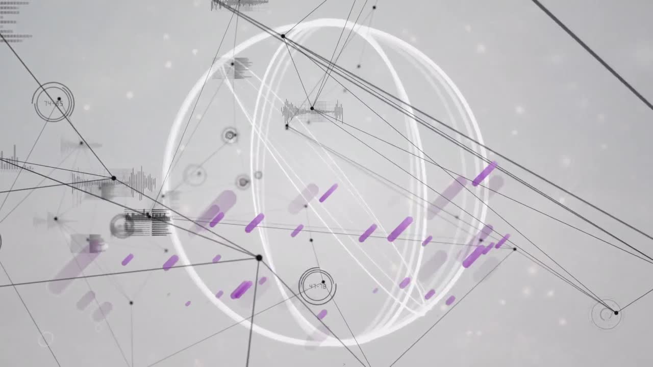 데이터 처리 및 연결 네트워크를 통해 이동하는 원의 애니메이션