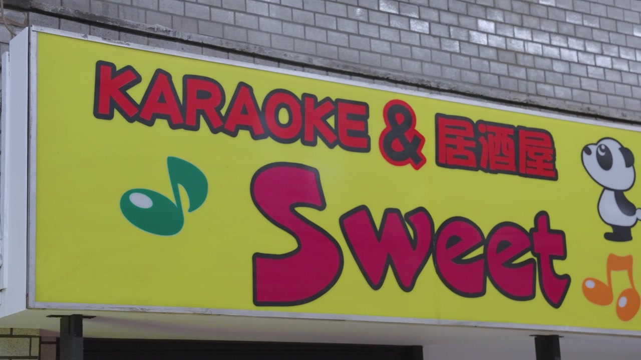 Karaoke Bar, insegna vecchio stile per la vita notturna Izakaya nel quartiere Airin di Osaka