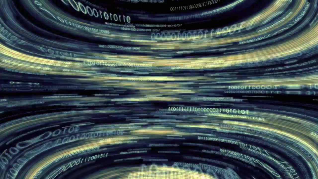 Abstract Binary Code Flowing Through a Digital Tunnel