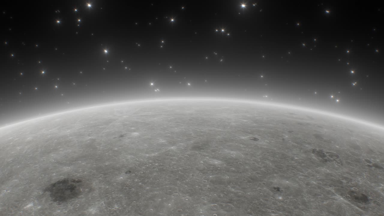 hermosa vista sobre la luna la superficie lunar el espacio exterior el cielo brillan las estrellas - 4k sin problemas vj bucle de movimiento animación de fondo