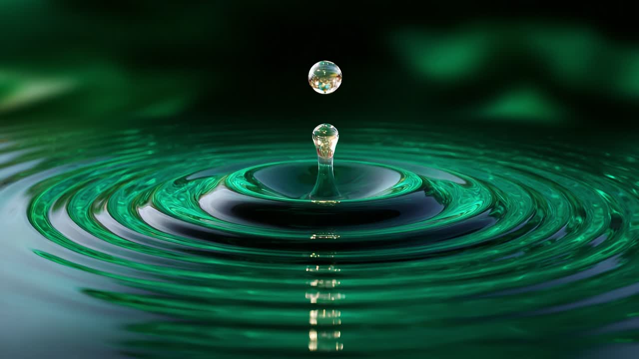 Captivating Drops: The Journey of a Water Droplet Creating Ripples in a Series of Lush Green Water Frames Reflecting the Beauty of Nature's Fluid Dynamics