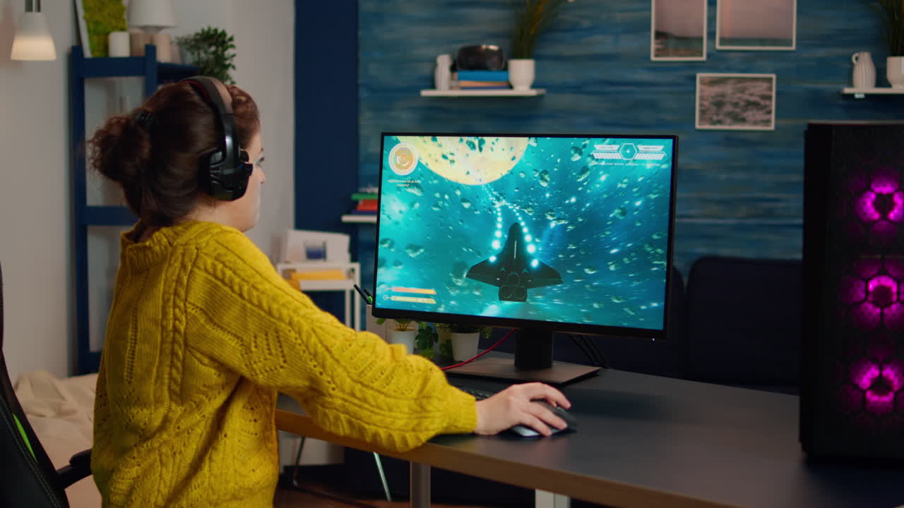 흥미진진한 프로 에스포트 게이머가 챔피언십 우승을 축하합니다.