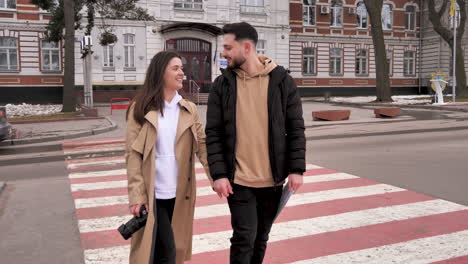 caucasian tourist couple in the city.