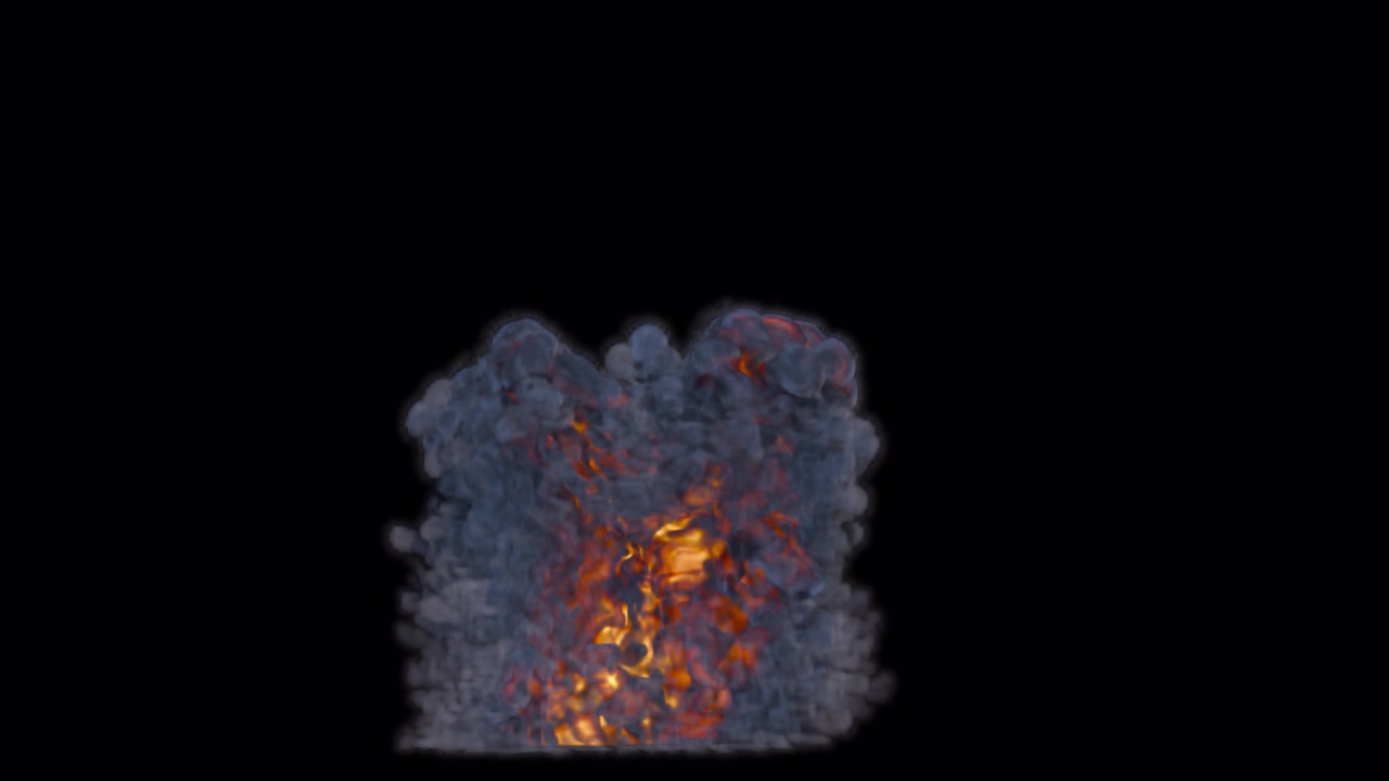 Heavy dark explosion with fire core on transparent background