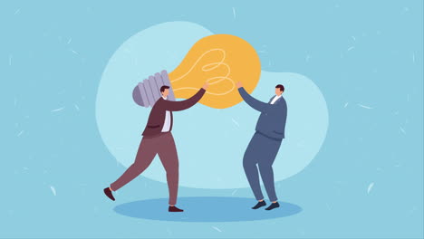 elegant business men with bulb animation