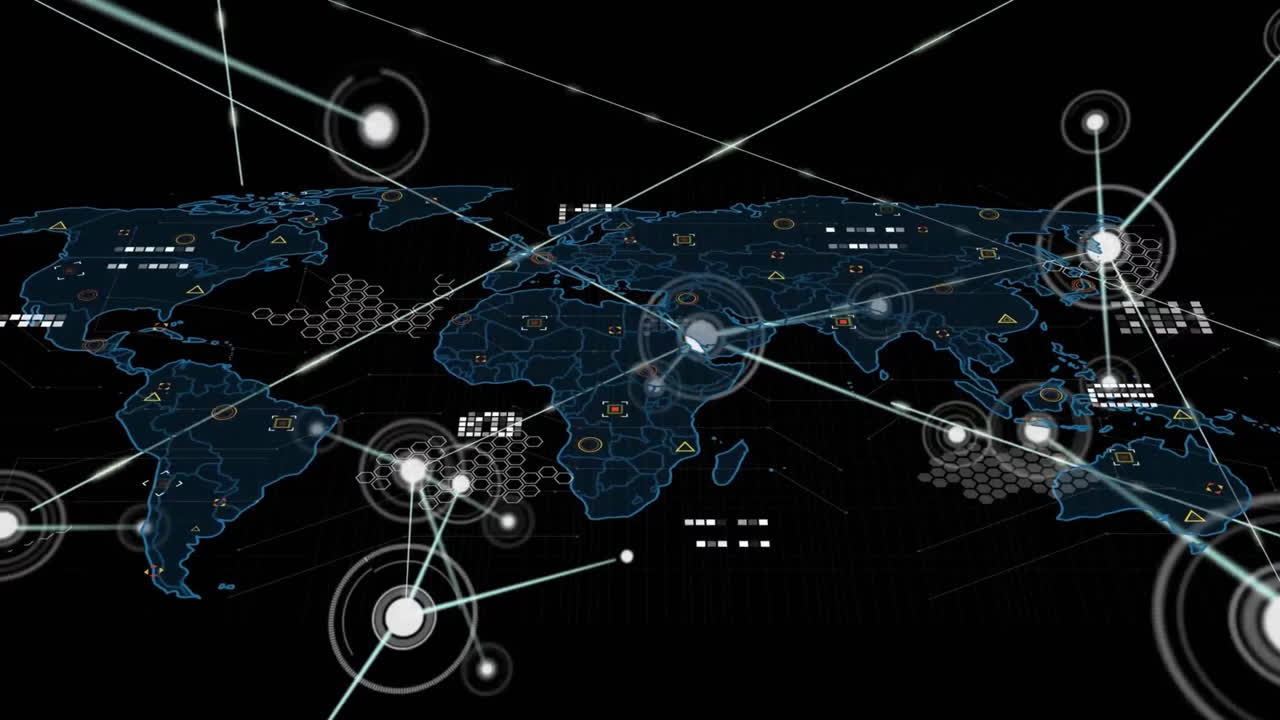 Animation of network of connections with icons over world map