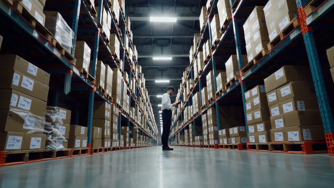 Warehouse Worker Checking Inventory
