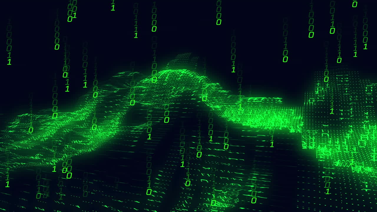 Animation of data processing on black background