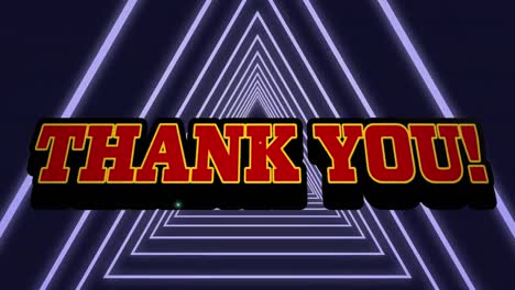 animation of thank you text banner over triangular shapes in seamless pattern on black background