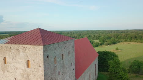 aerial of an ancient christian church in estonia, saaremaa