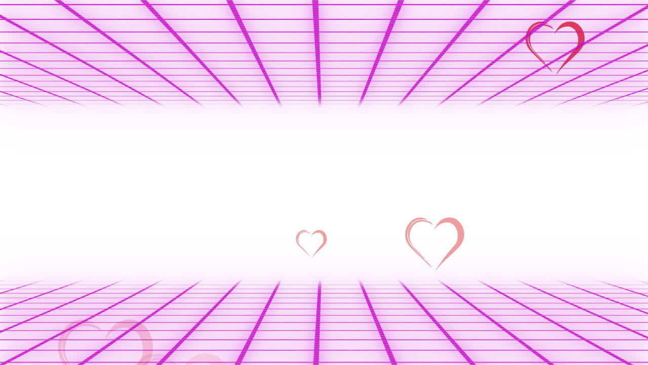 하 ⁇  배경 위에 떨어지는 심장과 움직이는 분홍색 그리드의 애니메이션