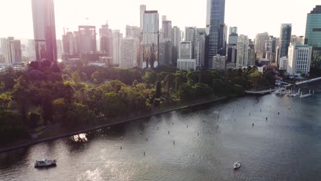 Brisbane-Kangaroo-Point-cliffs,-Upper-Plaza,-Riverside-Centre,-Botanic-Gardens-Edward-Street-Gates-and-Downtown-skytower-clix