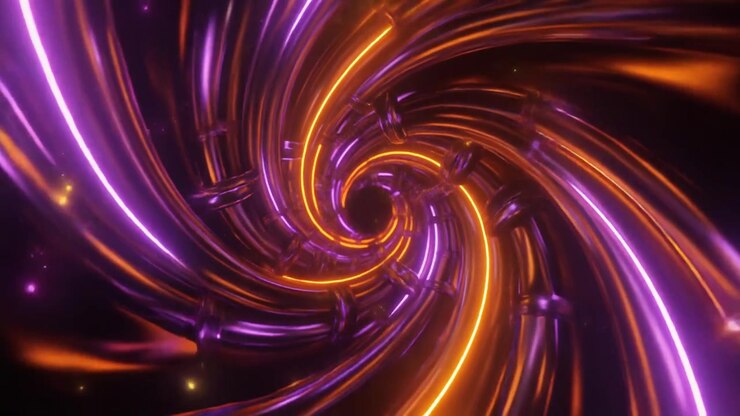 Animação 3D Abstrata de Túnel Espiral de Néon Luminoso