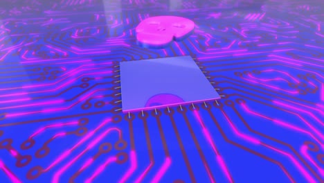 blue and pink rotating computer circuit board concept skull loop 4k