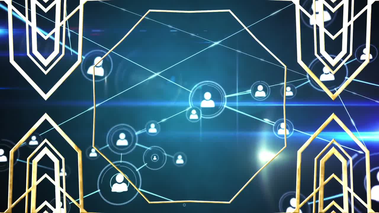 어두운 배경에서 연결 네트워크와 데이터 처리의 애니메이션