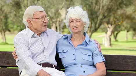 Pareja-De-Ancianos-En-Un-Banco-Hablando