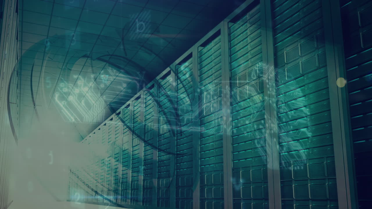 Animation of cyber attack warning over server room