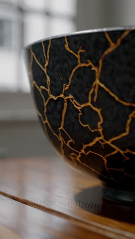kintsugi style bowl on a wooden table