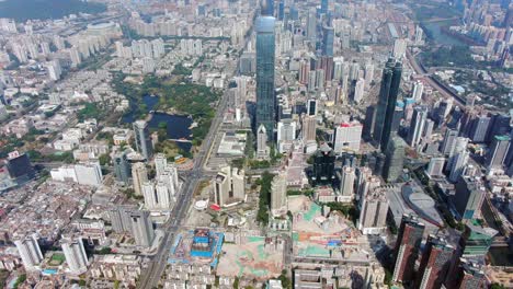 aerial view over shenzhen skyline on a beautiful clear day