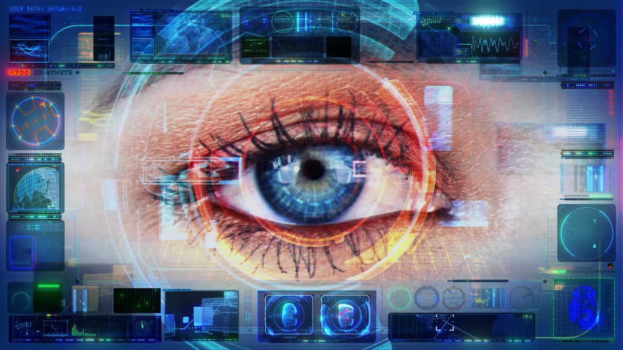 zoom in occhio interfaccia tecnologica computer dati schermo digitale