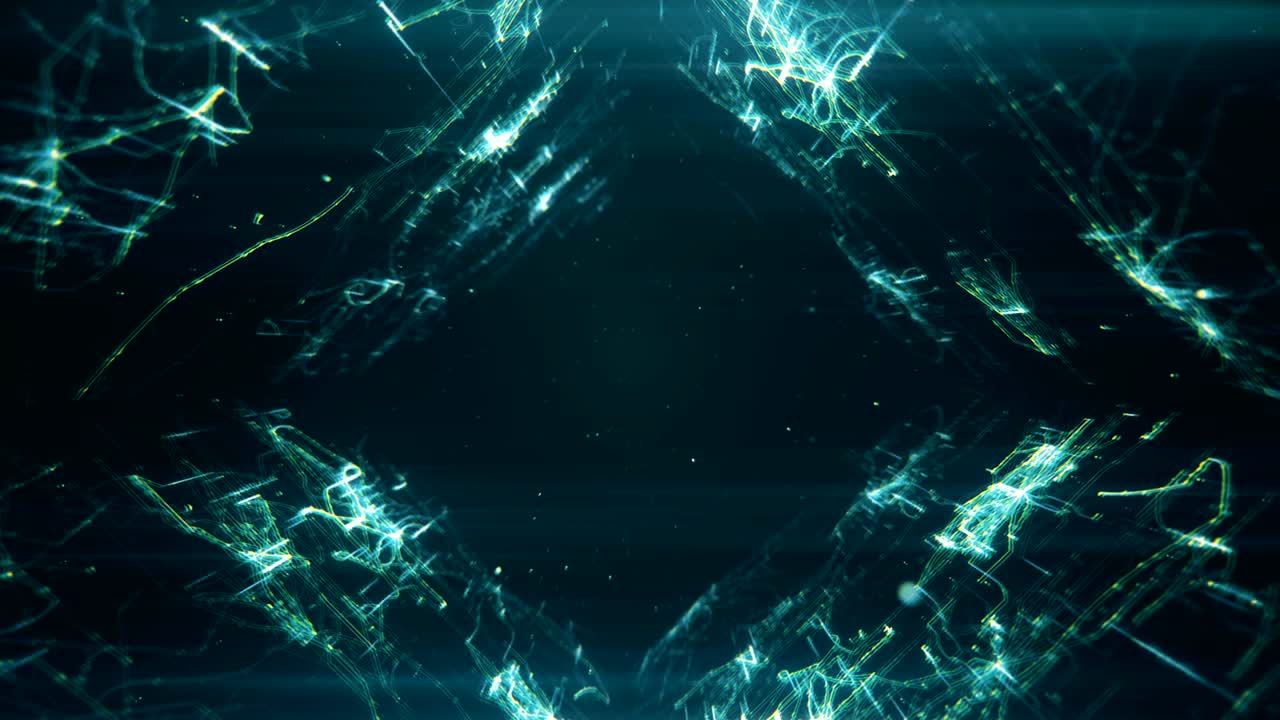 Flying in an abstract tunnel from the lines and points forming a drawing of circuits