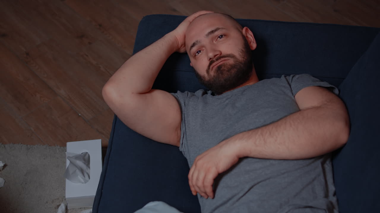 Desperate frustrated sad alone man suffering from big depression