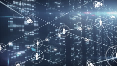 abstract network showing white nodes linking business icon, automation-cloud over data backdrop