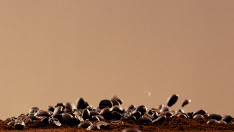 coffee beans falling onto ground coffee