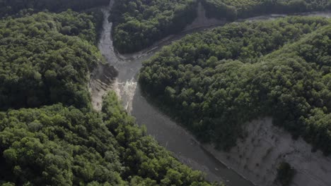 Drone footage of Zoar Valley, New York. This is one clip of many in this series - each of which shows a different angle of the valley and slightly different contents (rivers - mountains) in the frame.