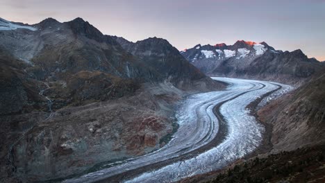 day to night time lapse of europe's biggest glacier - aletsch glacier in switzerland