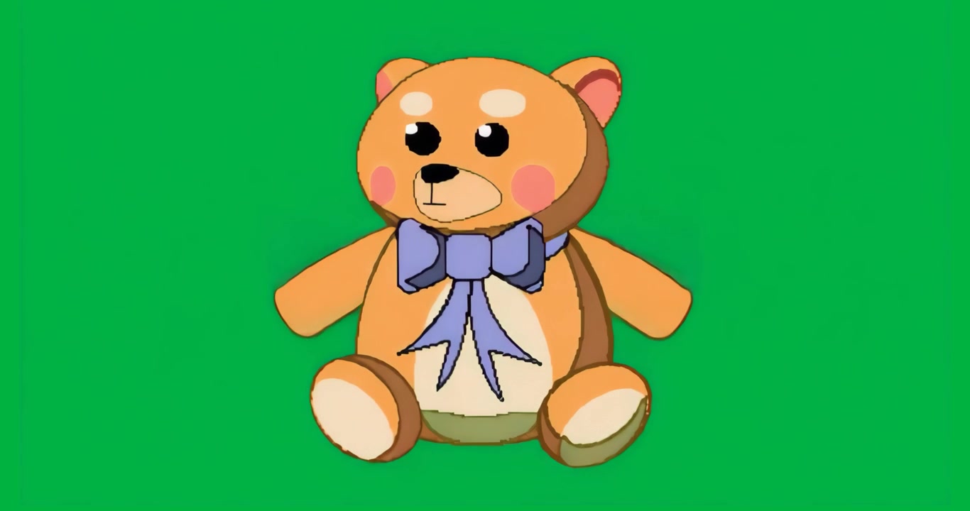Ao carregar, urso de pelúcia de desenho animado sentado centralizado em um fundo azul transparente, mostrando detalhes de pelúcia.
