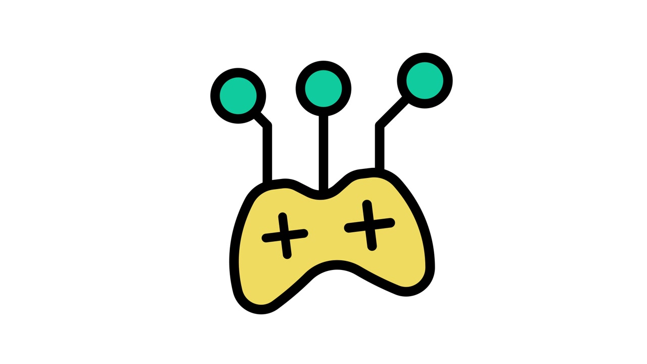 Animated Game Controller Icon with Pulsating Green Connections