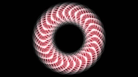 continuously rotating circle. animation of abstract geometric shapes.  a background full of imagination and creativity. the background is black. the color is pink.