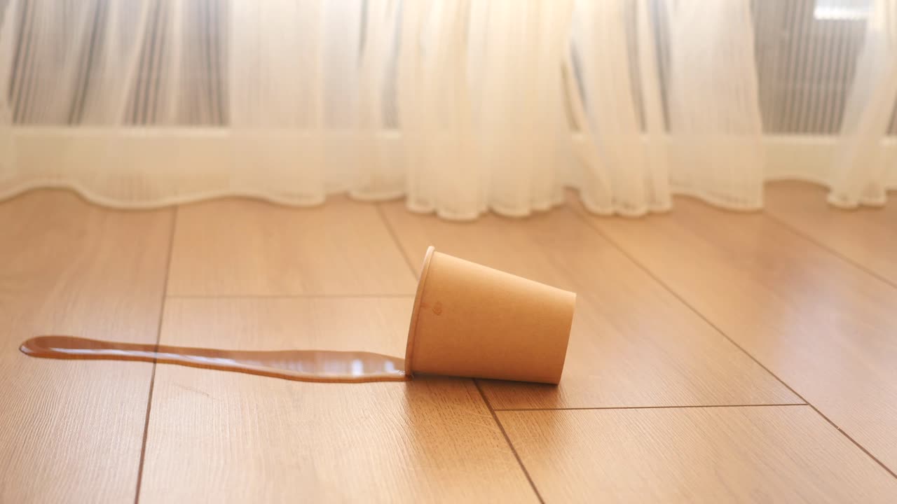 나무 바닥에 흘린 커피