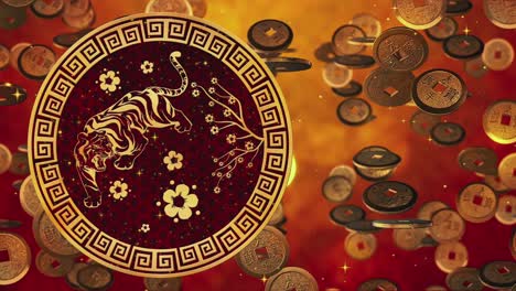 feliz año nuevo chino 2022, signo del zodiaco del tigre en fondo rojo y dorado. festivales chinos. animación de video 4k feliz año nuevo 2022, año del tigre