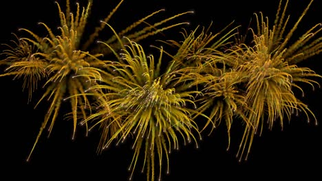 múltiples explosiones de fuegos artificiales con rastros.