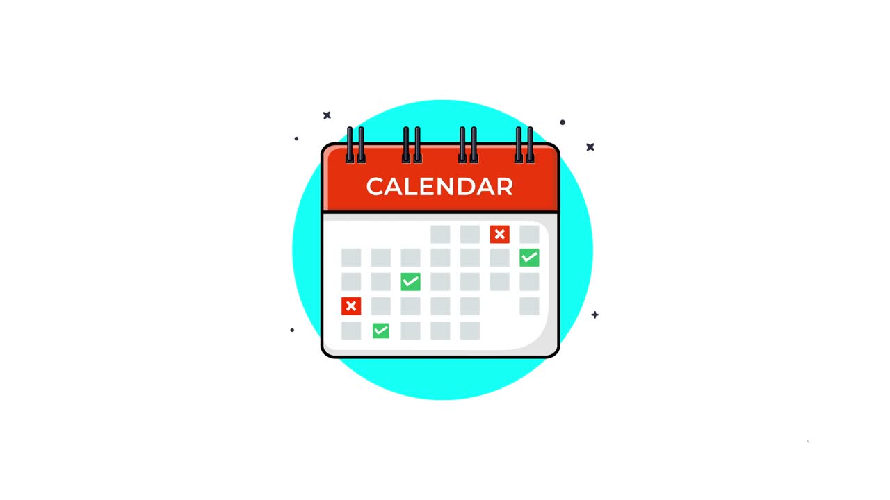 Icona del calendario animata con lente d'ingrandimento che controlla le date