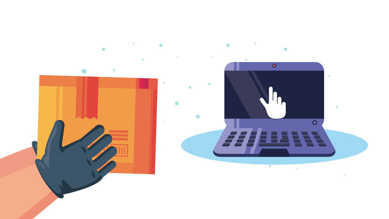 배달 서비스 손 리프팅 상자 및 노트북 애니메이션